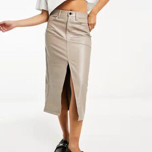 NWOT Abercrombie & Fitch Women's Faux Leather Tan Pencil Midi Skirt Plus Size 34